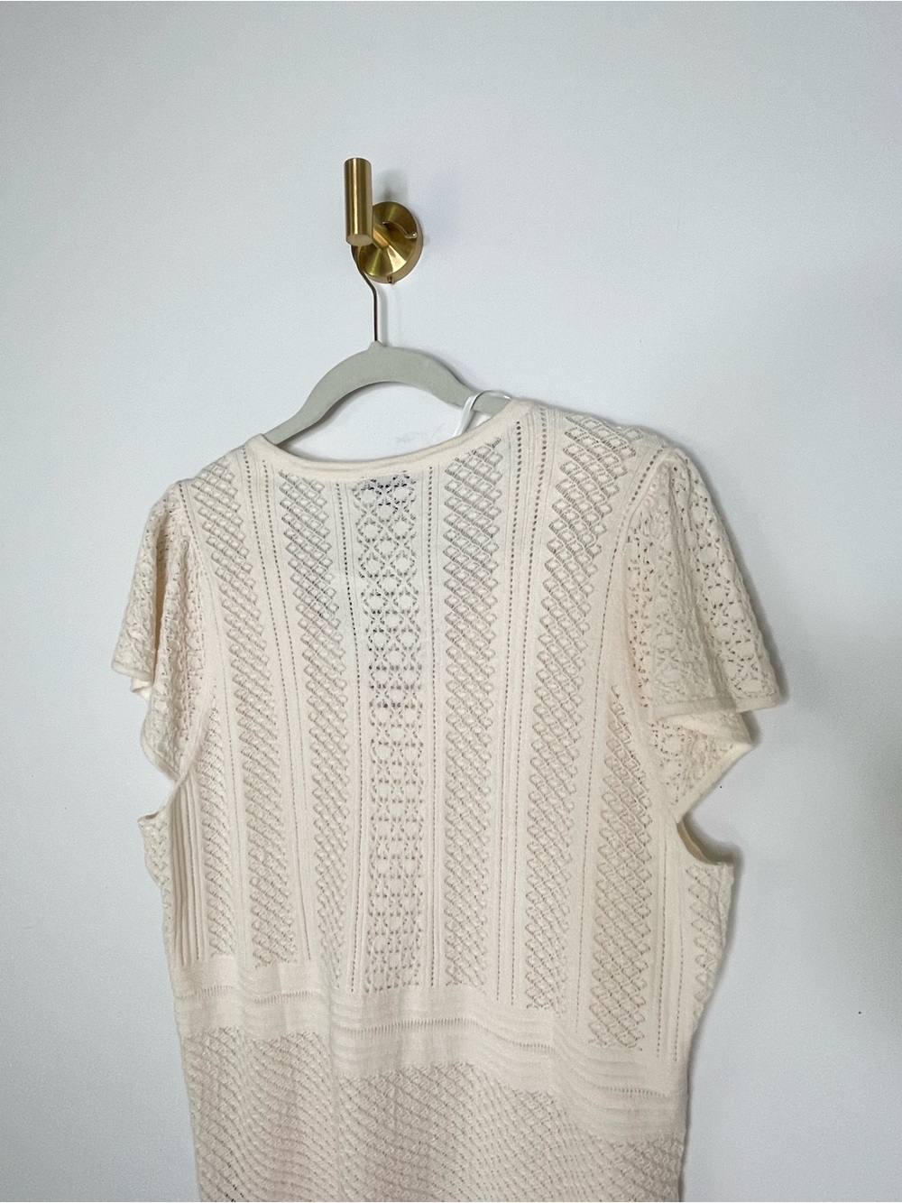 Feminine | NWT Torrid Crochet Cream Knit V-Neck Flutter Short Sleeve Sweater Top - Picture 7 of 11